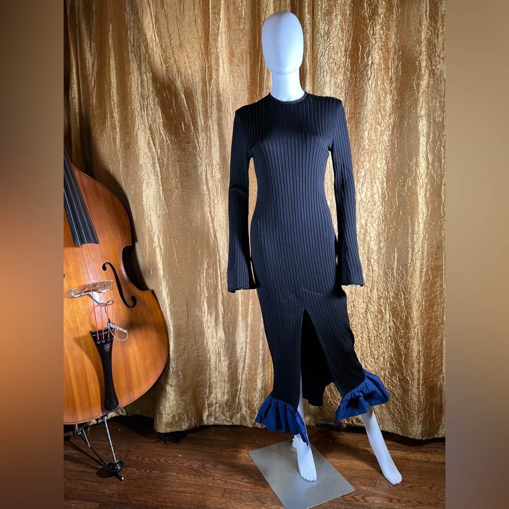 Ellery Black Dress with Blue Ruffle Accents NWOT size 4